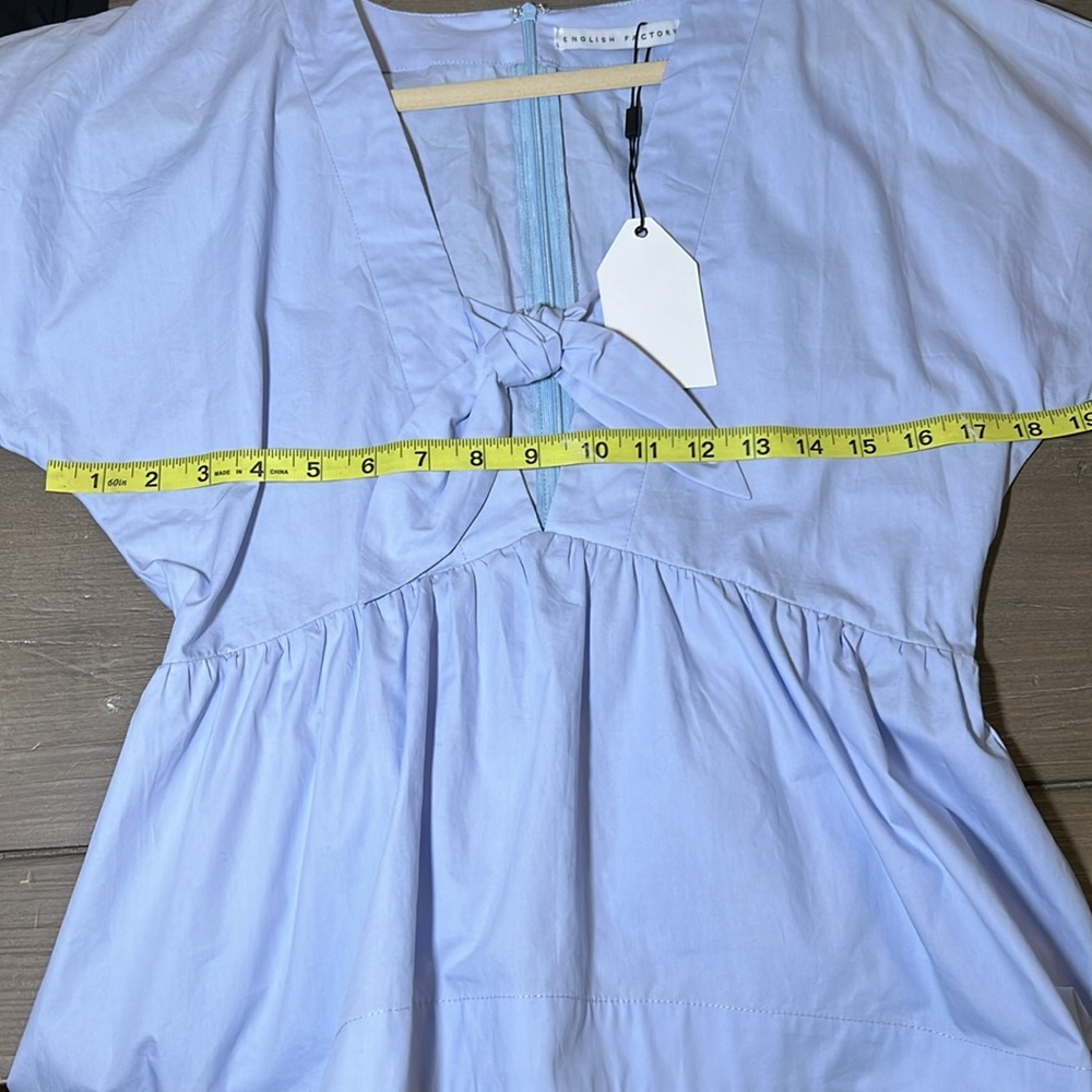 English Factory Light Blue Asymmetrical Tie Front Oxford like Blouse - Picture 5 of 7